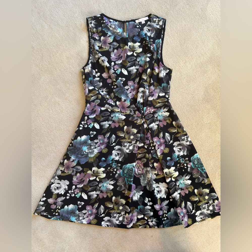 Floral Sleeveless Dress - Navy and Multicolor